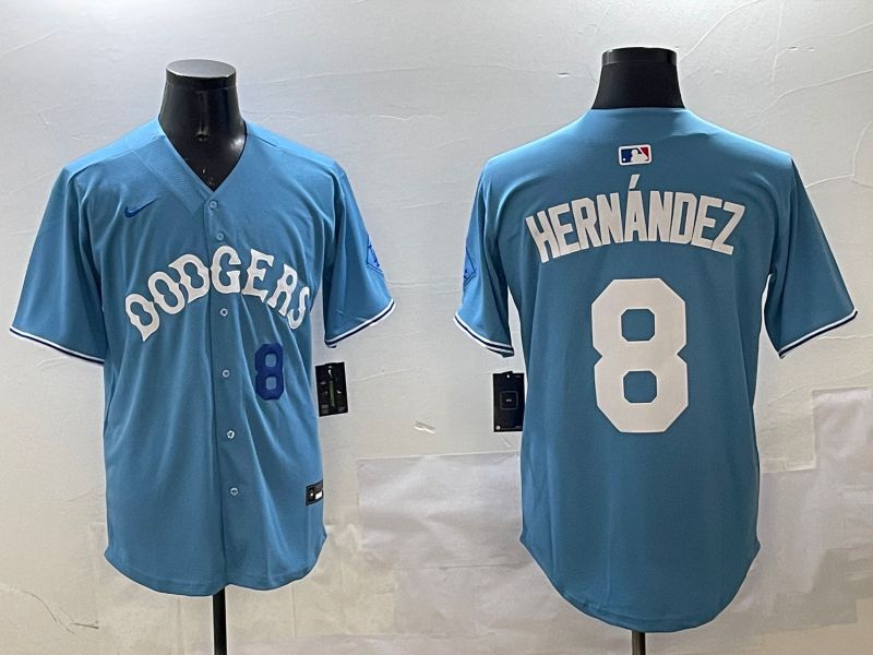 Men Los Angeles Dodgers 8 Hernandez Light Blue Throwback Game 2025 Nike MLB Jersey style 8